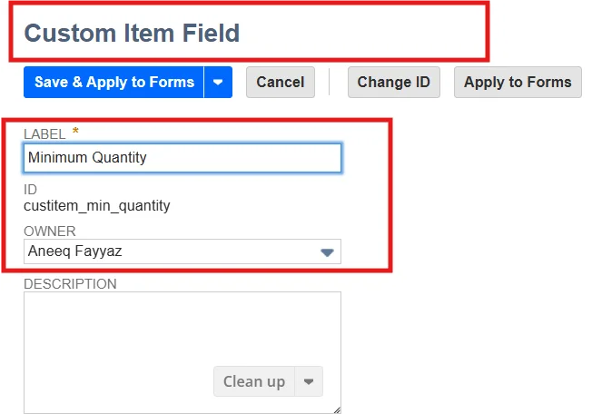 custom item field