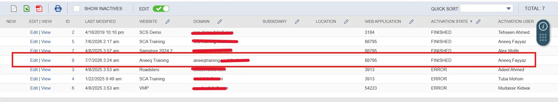 Extension activation records
