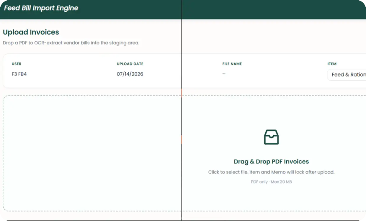 Feed bill import engine