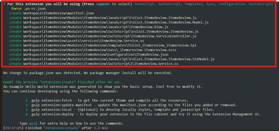 Generated ItemsReview module folders, starter files, manifest, and service assets