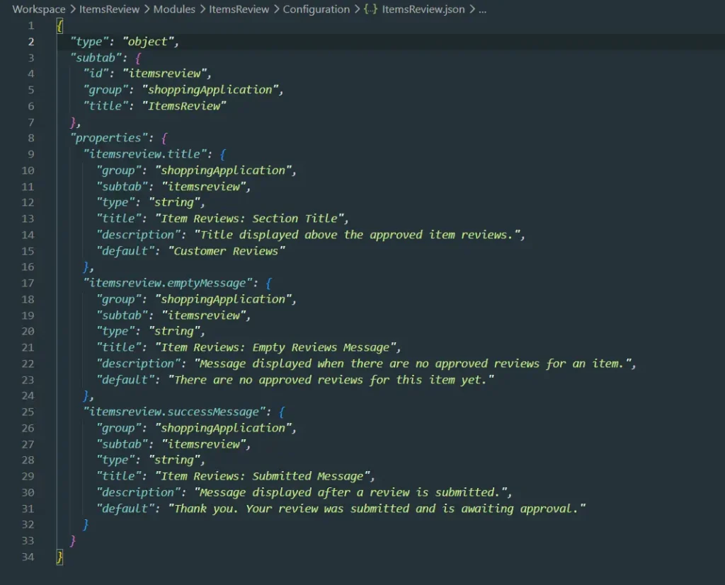 ItemsReview configuration fields