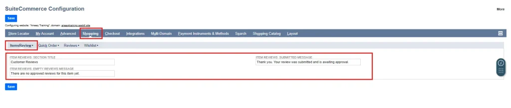 ItemsReview settings