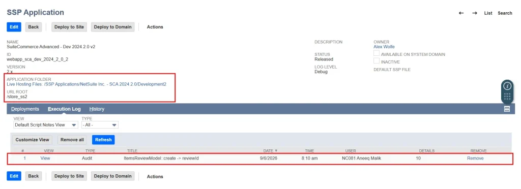 SSP application record