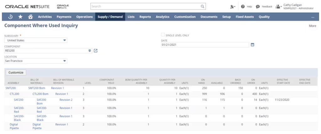 display of BOM inplosionin NetSuite