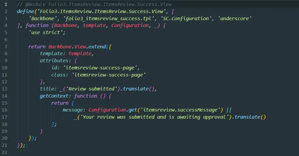 Backbone confirmation-page view supplying the success message